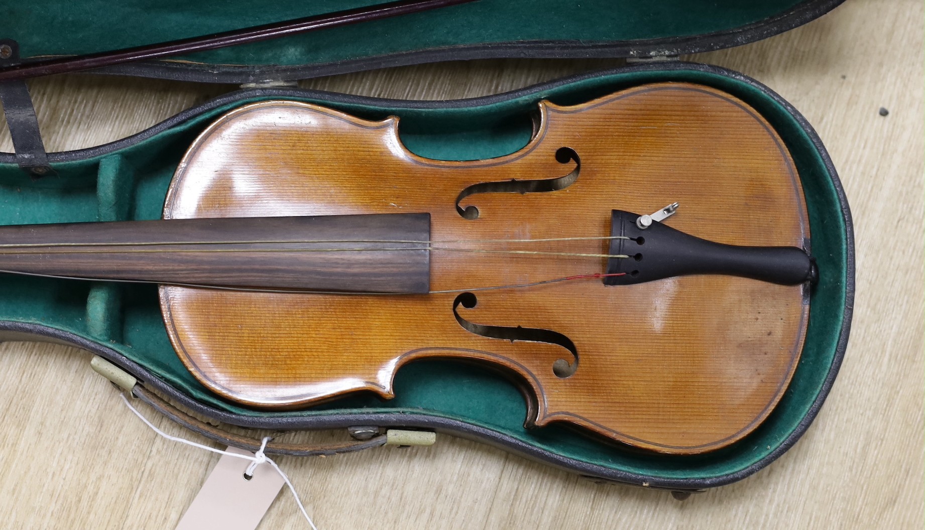 A Hopf violin and a three quarter size violin with bow, each in case